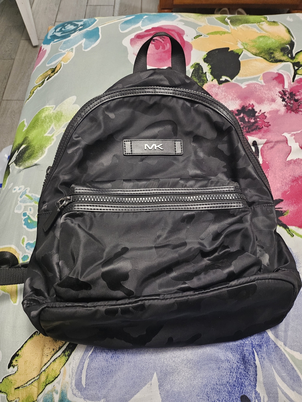Michael Kors Kent Black Camouflage Nylon Jacquard Large Backpack in Black